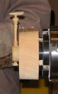 Spoon mounted in glue chuck prior to hollowing